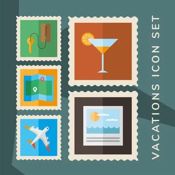 Bundle of five vacations set stamps icons 库存插图