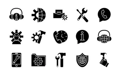 Bundle of fiveteen technical service set icons Stock Illustration