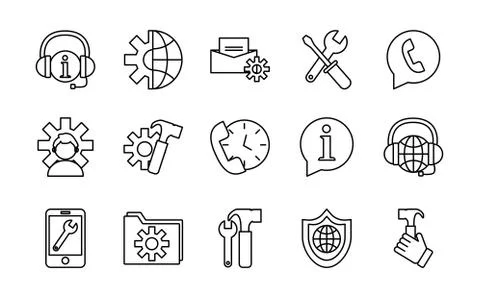 Bundle of fiveteen technical service set icons Stock-Illustration