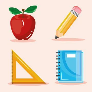 Bundle of four back to school set collection icons Illustrazione stock