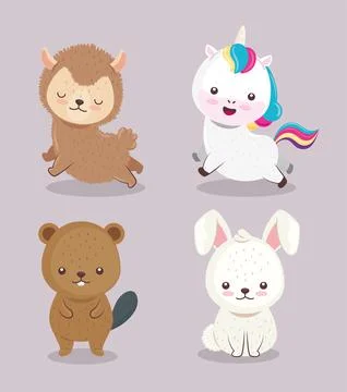 Bundle of four cute animals set icons Stock Illustration