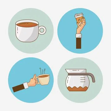 Bundle of four delicious coffee set icons Stock Illustration