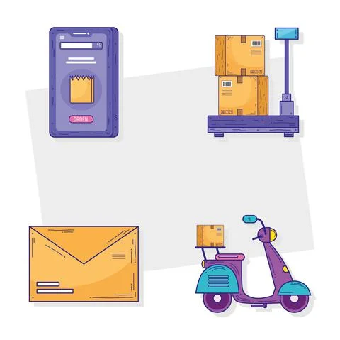Bundle of four delivery service set icons Illustrazione stock