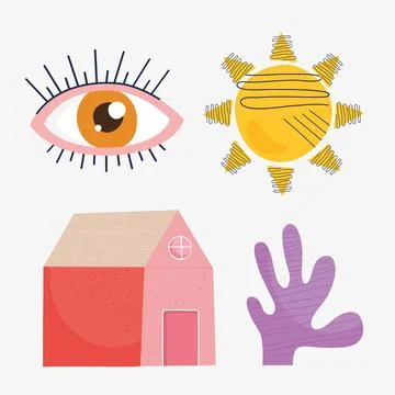 Bundle of four doodle and abstract icons Stock Illustration