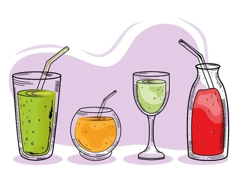 Bundle of four drinks set icons Stock Illustration