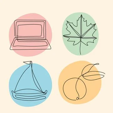 Bundle of four elements one line style icons Illustrazione stock