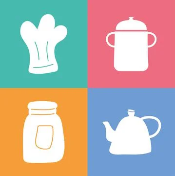 Bundle of four kitchen utensils set icons Stock Illustration