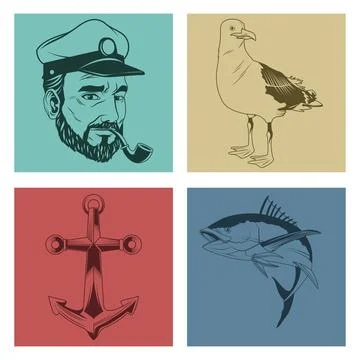 Bundle of four nautical gray elements set icons Stock Illustration
