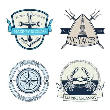 Bundle of four nautical gray emblems set icons Stock Illustration