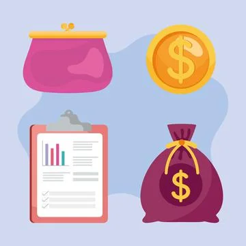 Bundle of four savings management set icons Illustrazione stock