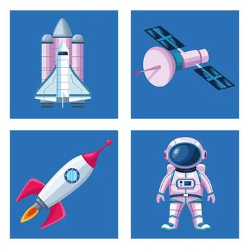 Bundle of four space set icons Stock Illustration