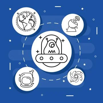 Bundle of four space set line style icons Illustrazione stock