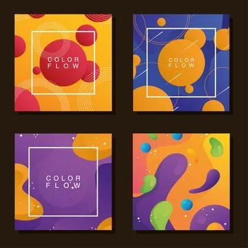 Bundle of four vivid color flow backgrounds イラスト素材