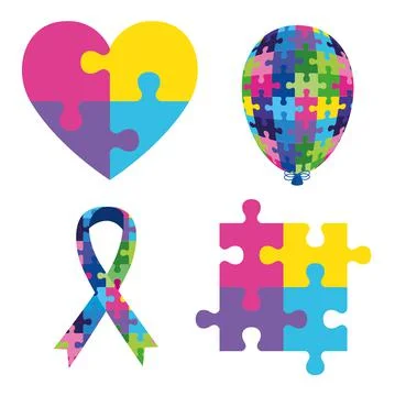 Bundle of four world autism day icons Stock Illustration