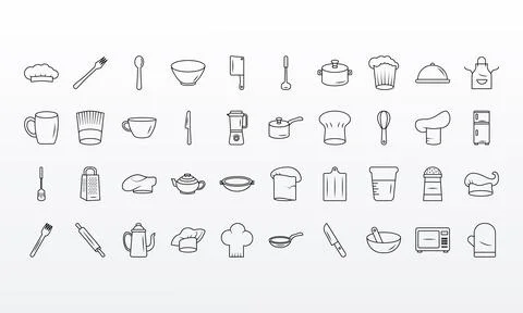 Bundle of fourty kitchen utensils set Stockillustratie