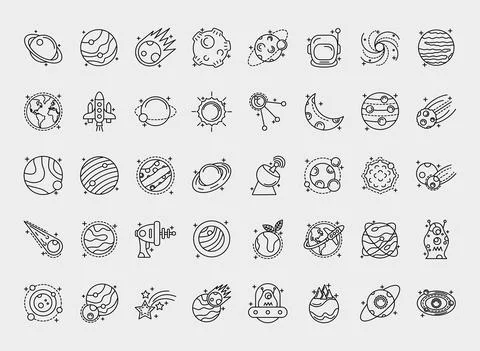 Bundle of fourty space set line style icons Illustrazione stock