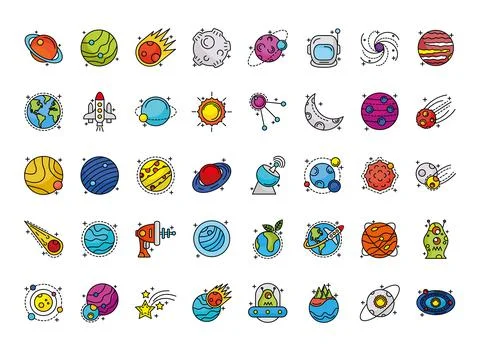Bundle of fourty space set line and fill style icons Stock Illustration
