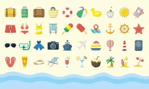 Bundle of fourty summer vacations flat style set icons イラスト素材