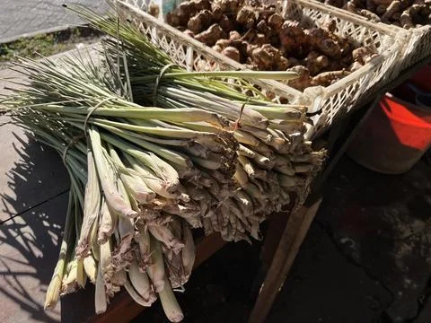 Bundle of fresh lemon grass for retail sale in traditional market Stock Photos