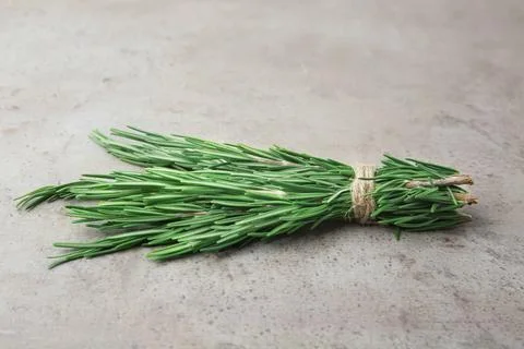 Bundle of fresh rosemary on grey background Stock Photos