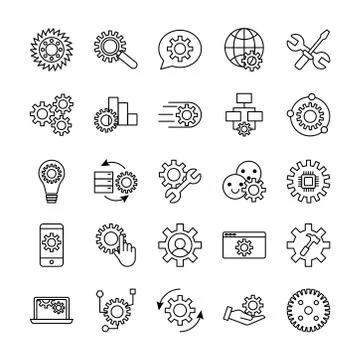 Bundle of gears machine set icons Stock Illustration