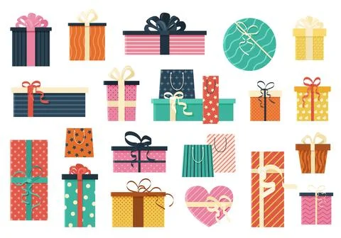 Bundle of gift boxes in flat style. イラスト素材