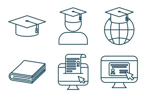 Bundle of graduation and elearning icons Stock Illustration