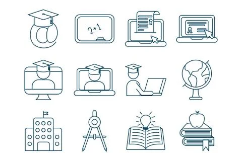 Bundle of graduation and elearning icons Stock Illustration