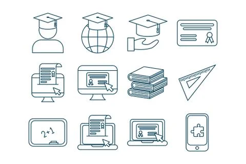 Bundle of graduation and elearning icons Stock Illustration
