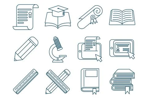 Bundle of graduation and elearning icons Stock Illustration