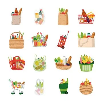 Bundle of groceries set icons Illustrazione stock