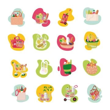 Bundle of groceries set icons Illustrazione stock