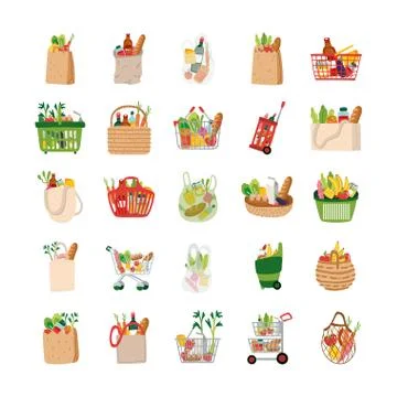 Bundle of groceries set icons Illustrazione stock