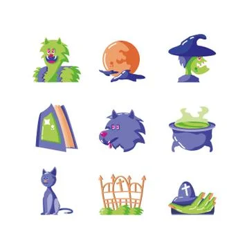 Bundle halloween with set icons Stock Illustration