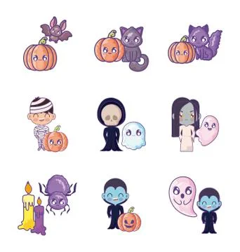 Bundle halloween with set icons Stock Illustration