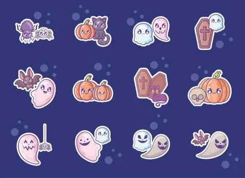 Bundle halloween with set icons 스톡 일러스트