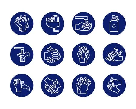 Bundle of hands washing block style icons 库存插图