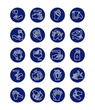 Bundle of hands washing block style icons 库存插图