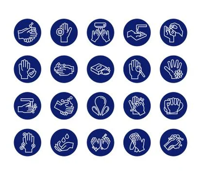 Bundle of hands washing block style icons Stock Illustration