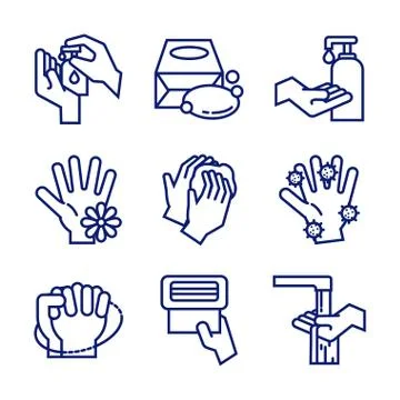 Bundle of hands washing line style icons 库存插图