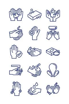 Bundle of hands washing line style icons 库存插图