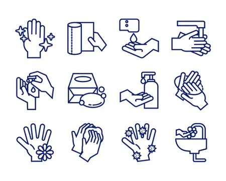 Bundle of hands washing line style icons 库存插图