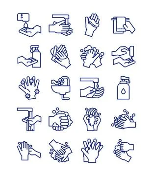 Bundle of hands washing line style icons Stock Illustration