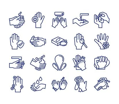 Bundle of hands washing line style icons 库存插图