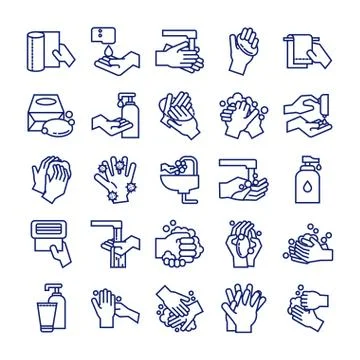 Bundle of hands washing line style icons 库存插图