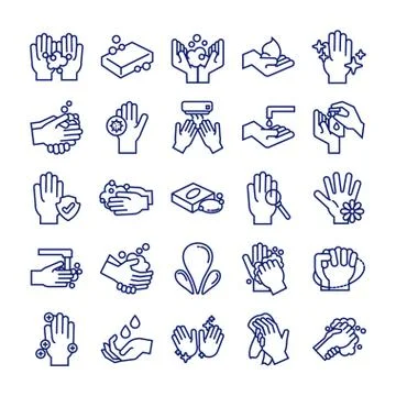 Bundle of hands washing line style icons Stock Illustration