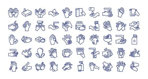 Bundle of hands washing line style icons 库存插图