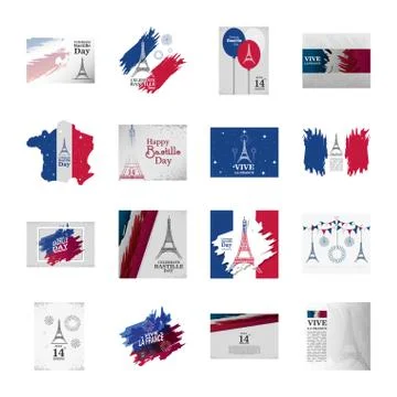 Bundle of happy bastille day and icons 스톡 일러스트