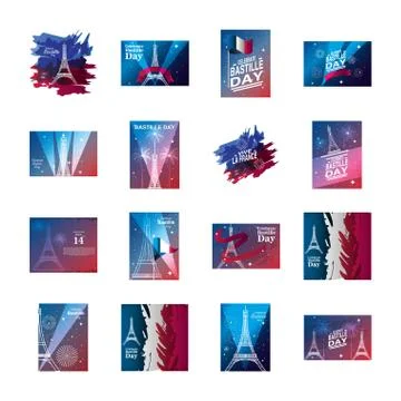Bundle of happy bastille day and icons イラスト素材