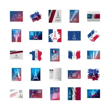 Bundle of happy bastille day and icons Stock Illustration